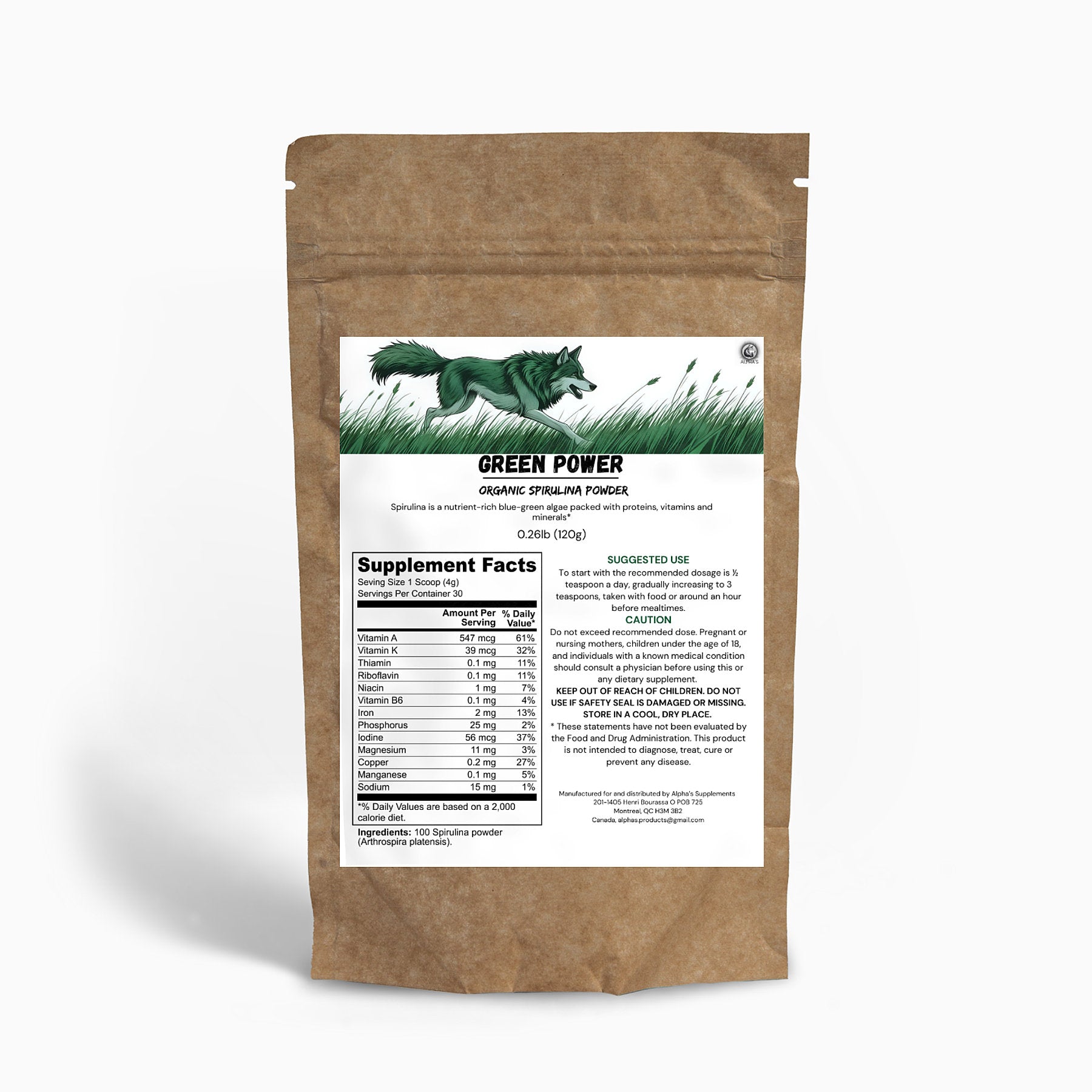 Green Power - Organic Spirulina Powder - Alpha's